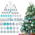 CANLIER 73 Pc Christmas Ornaments Set Silver Teal Blue Balls Stars Snowflakes