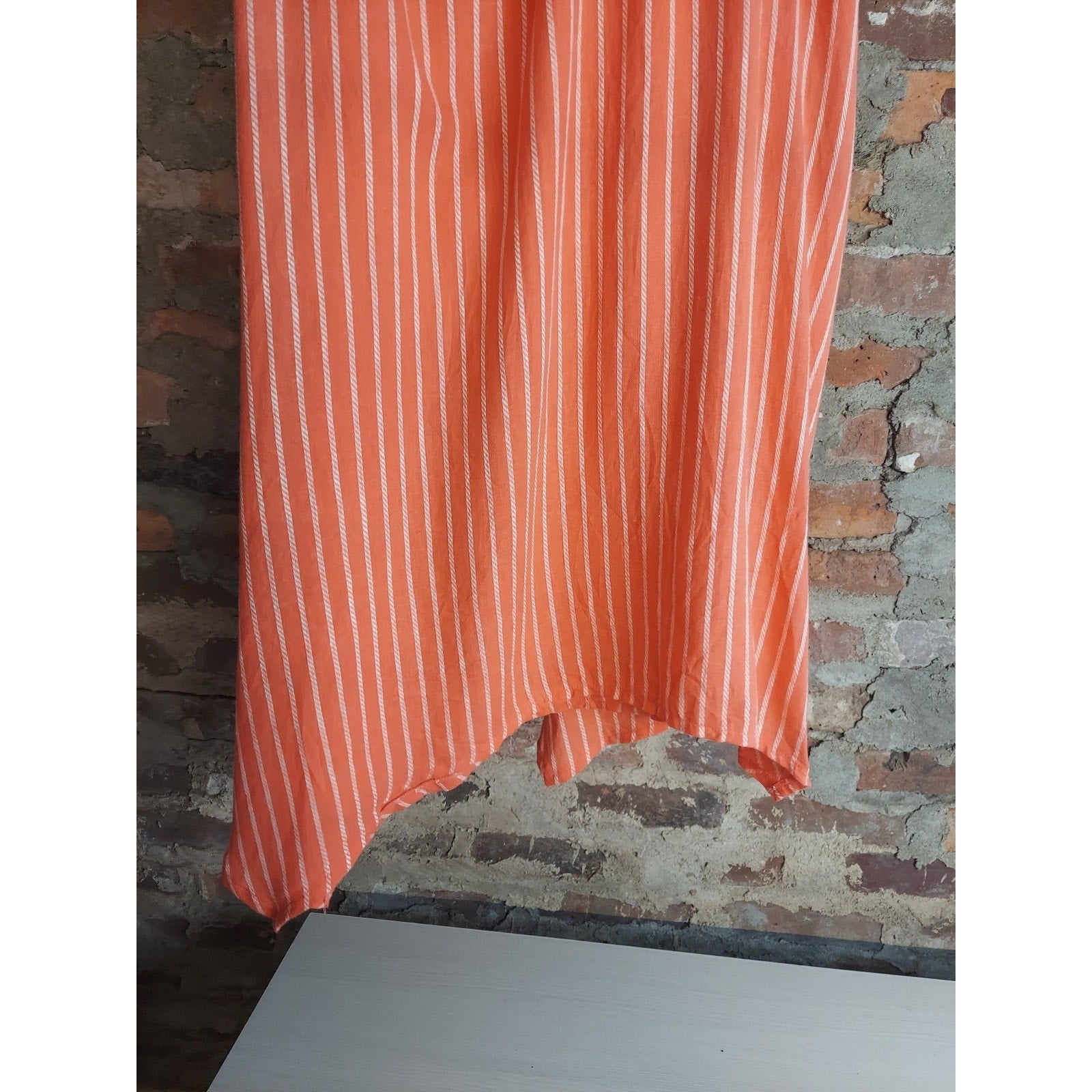 Folio Womens Maxi Sundress XXL Orange White Striped Linen Rayon Button Strap