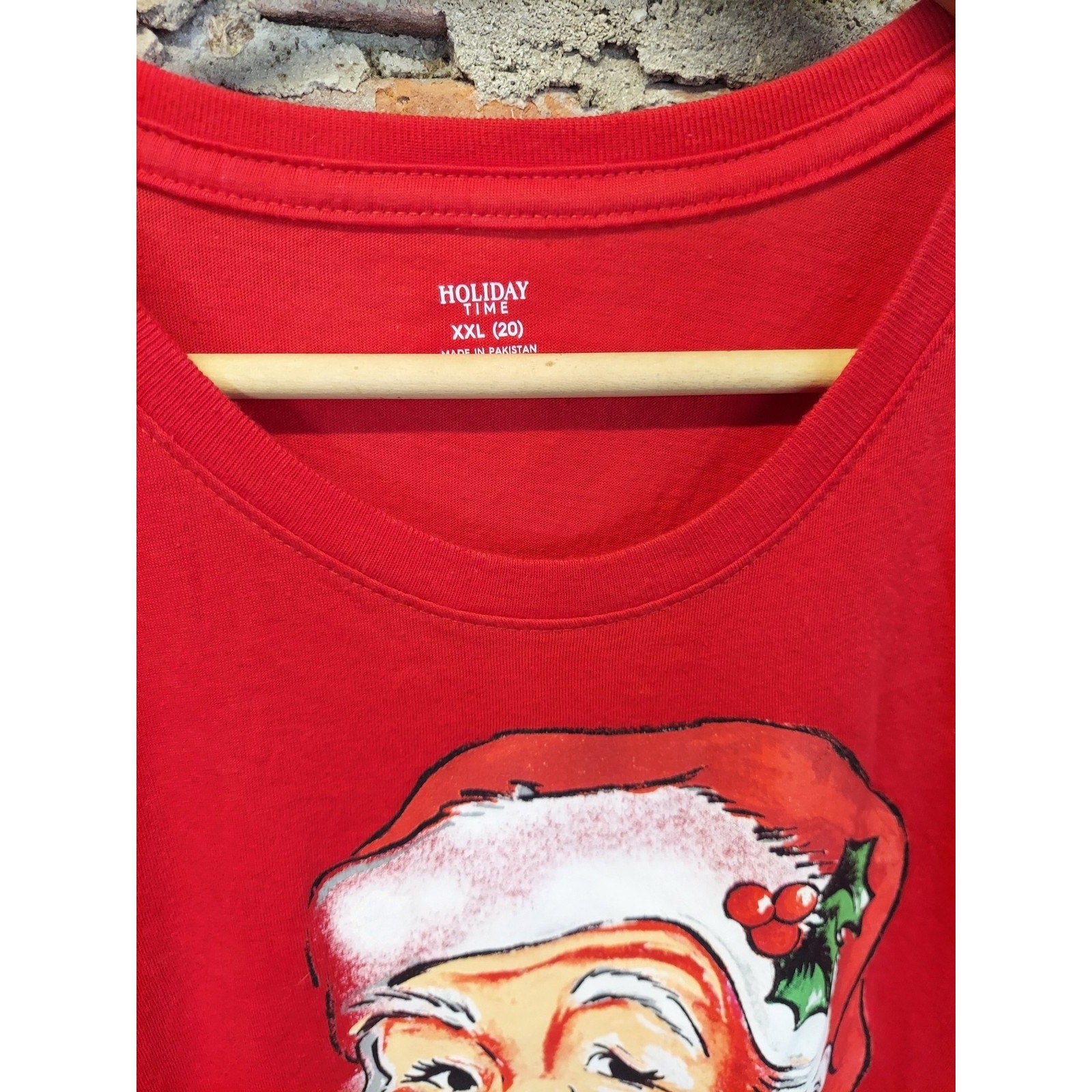 Holiday Time Womens T Shirt Christmas Santa Graphic Print XXL 20 Red