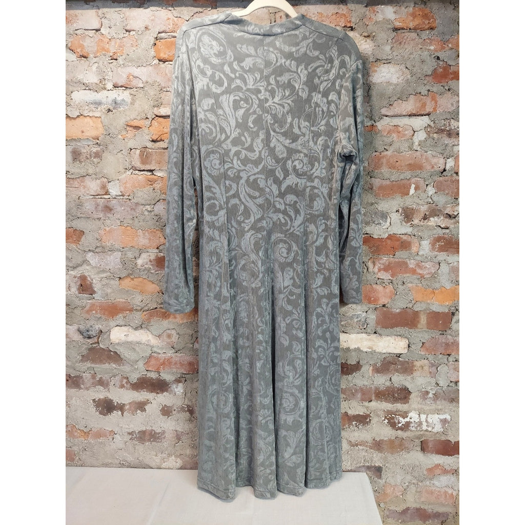 Coldwater Creek Womens Dress L Gray Embossed Velvet V Neck Long Sleeve Midi