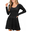Wenrine Womens S Ribbed Knit Sweater Dress Long Sleeve A Line Scoop Neck Black