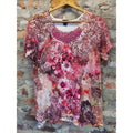 Simply Emma Womens T-Shirt Top Size 1X Plus Pink Floral Embellished
