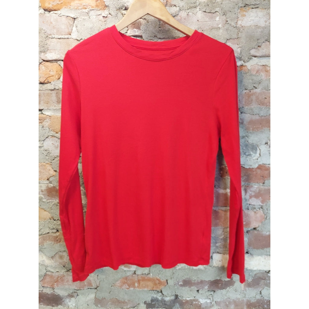 A New Day Womens Long Sleeve T-Shirt Medium Red Crewneck Ribbed Casual