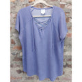 Sunday Womens Lace Up Top T Shirt Size 1X Blue Purple Heathered Short Sleeve