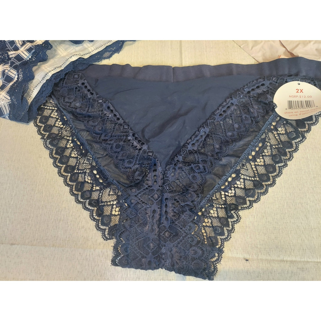 Splendies Womens Panties Underwear Lot 3 Pack 2X Plus Size NWT Plaid Lace Beige