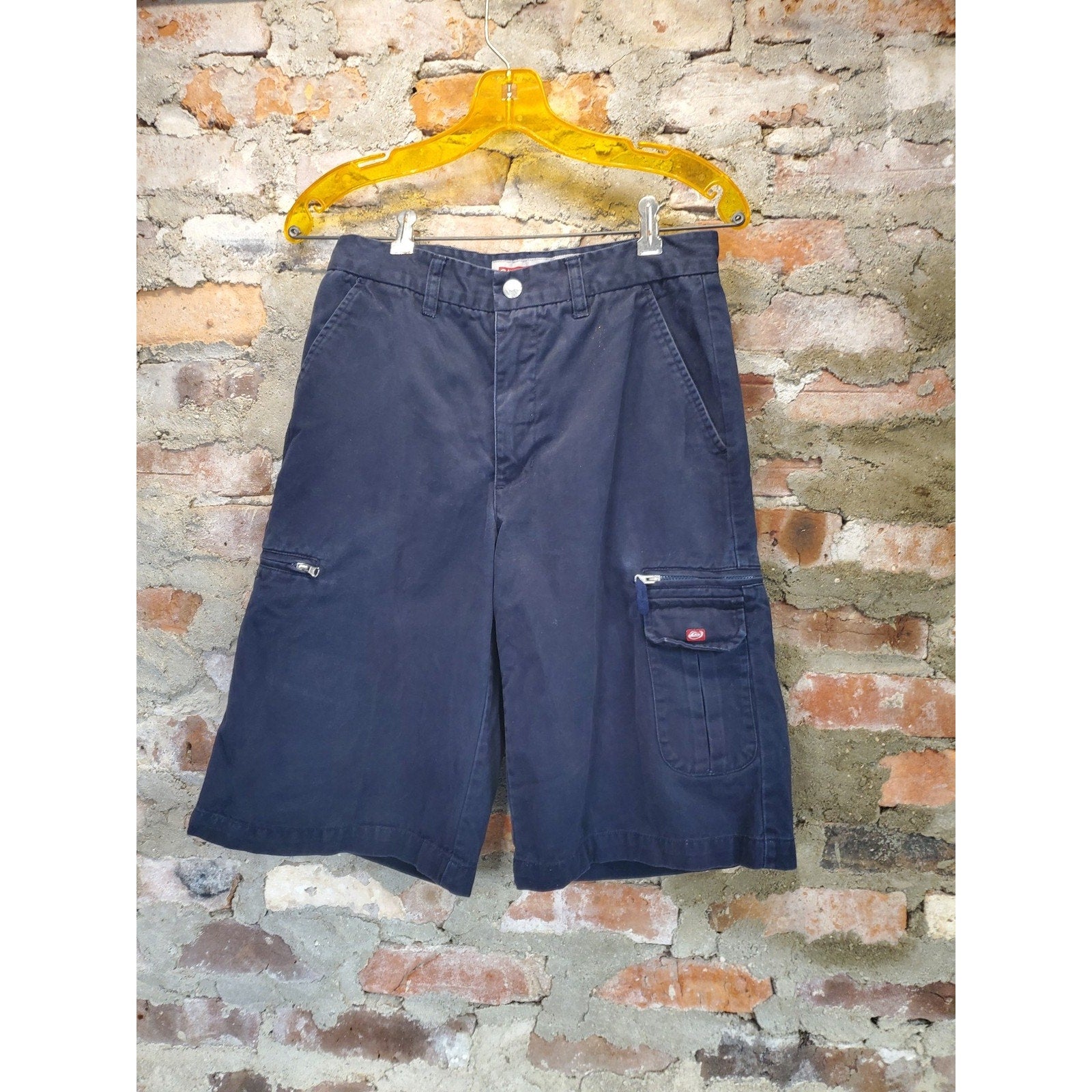 Quiksilver Boys Cargo Shorts 16 28 Waist Navy Blue Cotton Zipper Pockets