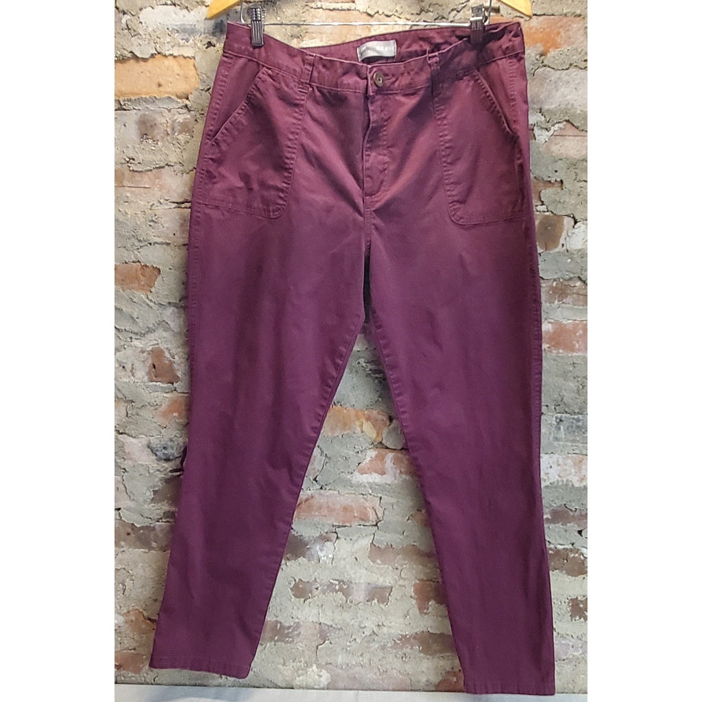 Lee Riders Womens Slim Ankle Pants Size 16 M Maroon Cotton Stretch Utility
