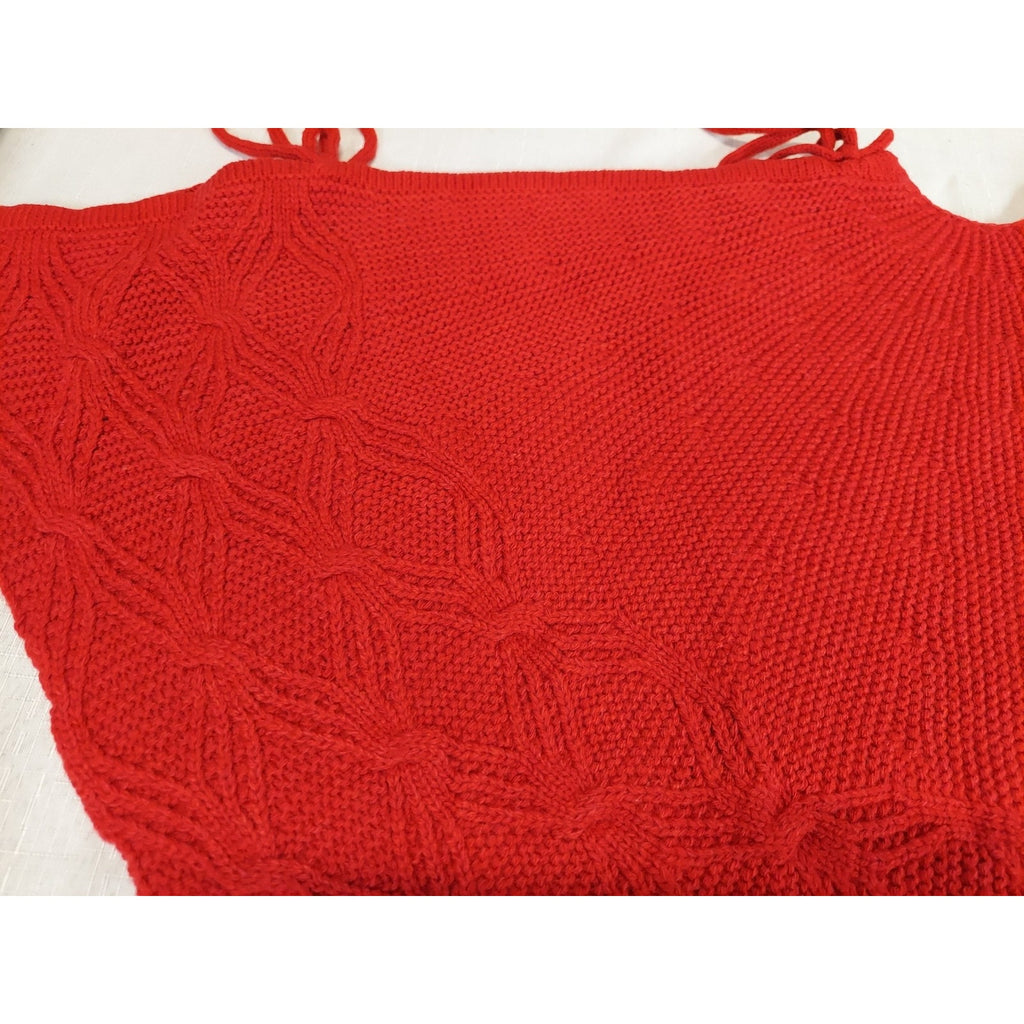Christmas Tree Skirt Red Knitted Patterned Textured Holiday Country Grandma-core