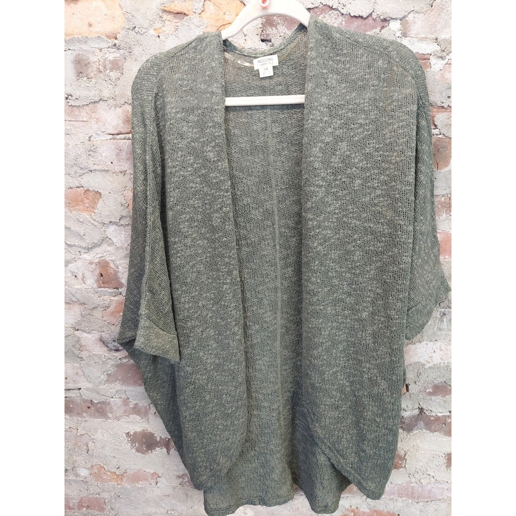 Mossimo Womens L Olive Green Lightweight Knit Open Front Batwing Sleeve Cardigan
