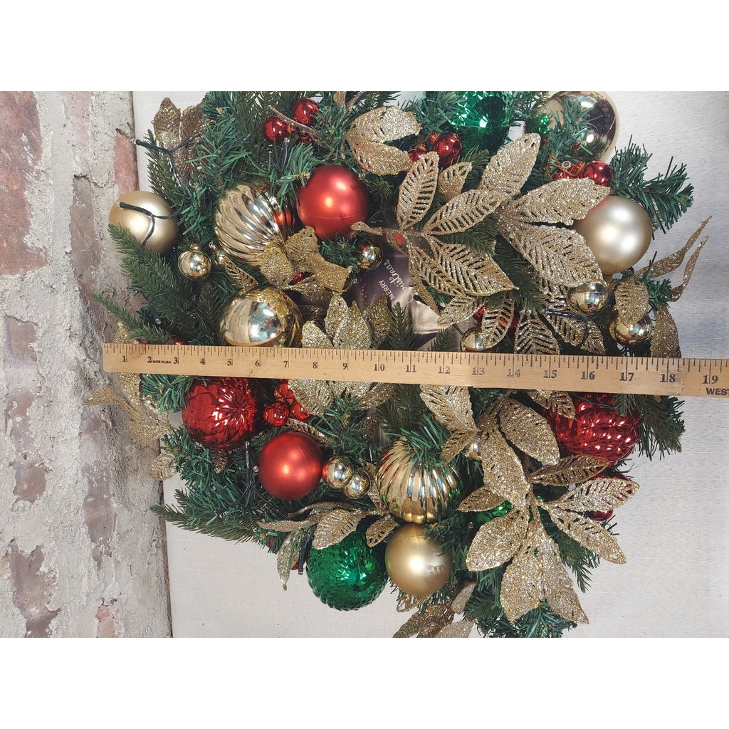 Christmas Wreath Holiday Decor Artificial Ornaments Red Green Gold Glitter Large