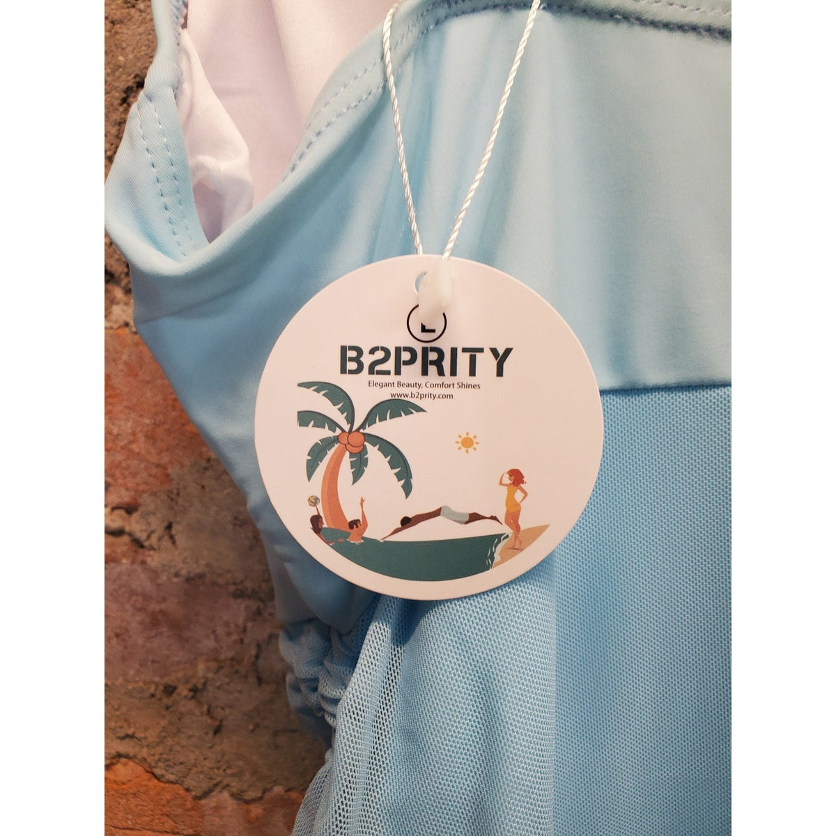 B2PRITY Womens Swimdress One Piece L Light Blue Ruched Tummy Control V Neck NEW