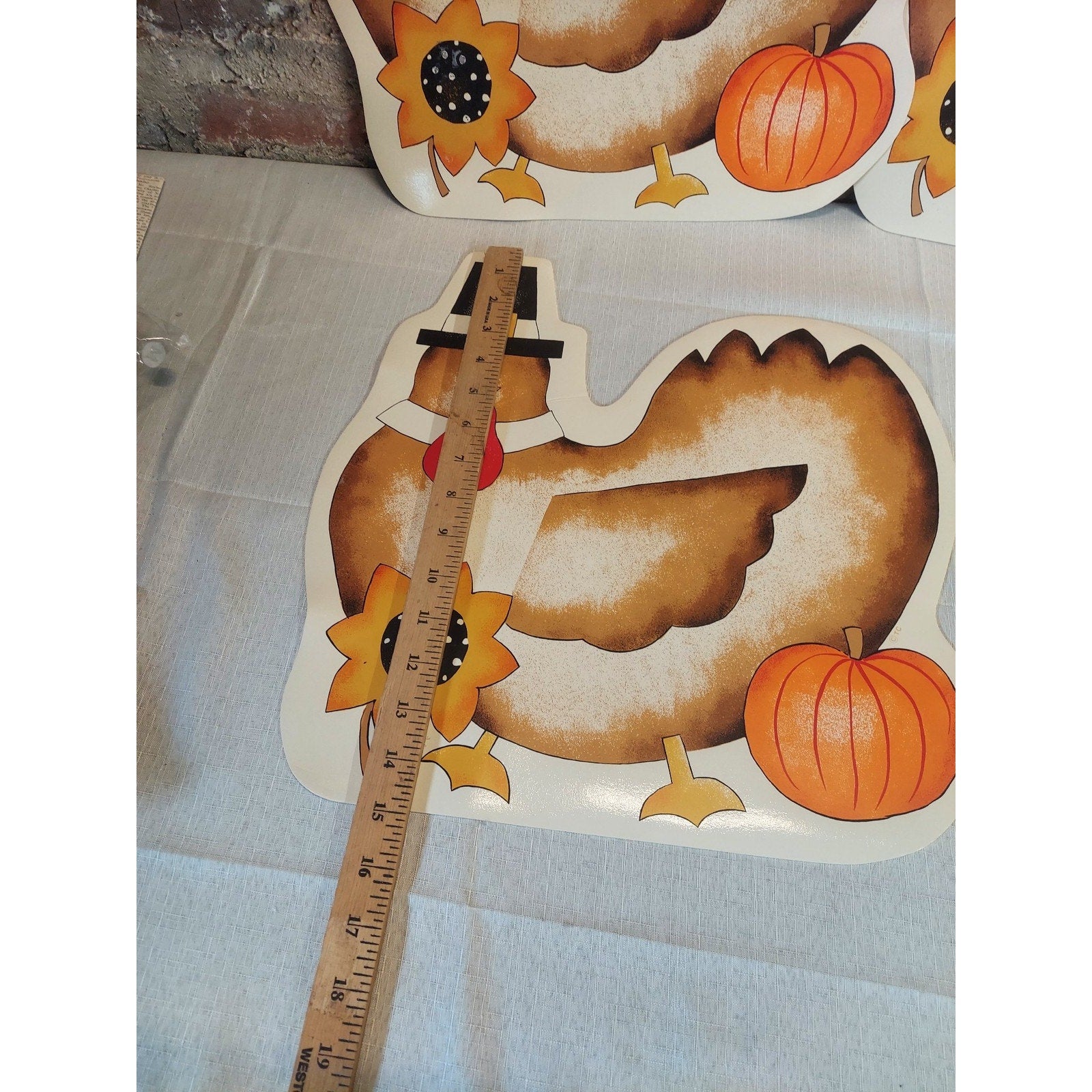 Thanksgiving Turkey Fall Harvest Decor Placemats Set 4 Pilgrim Hat Sunflowers