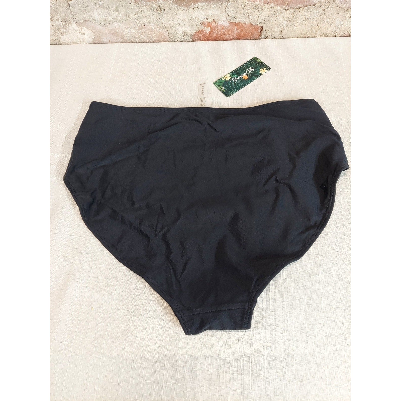 Blooming Chili Womens High Waist Swimsuit Bottom L Black Ruched New With Tags