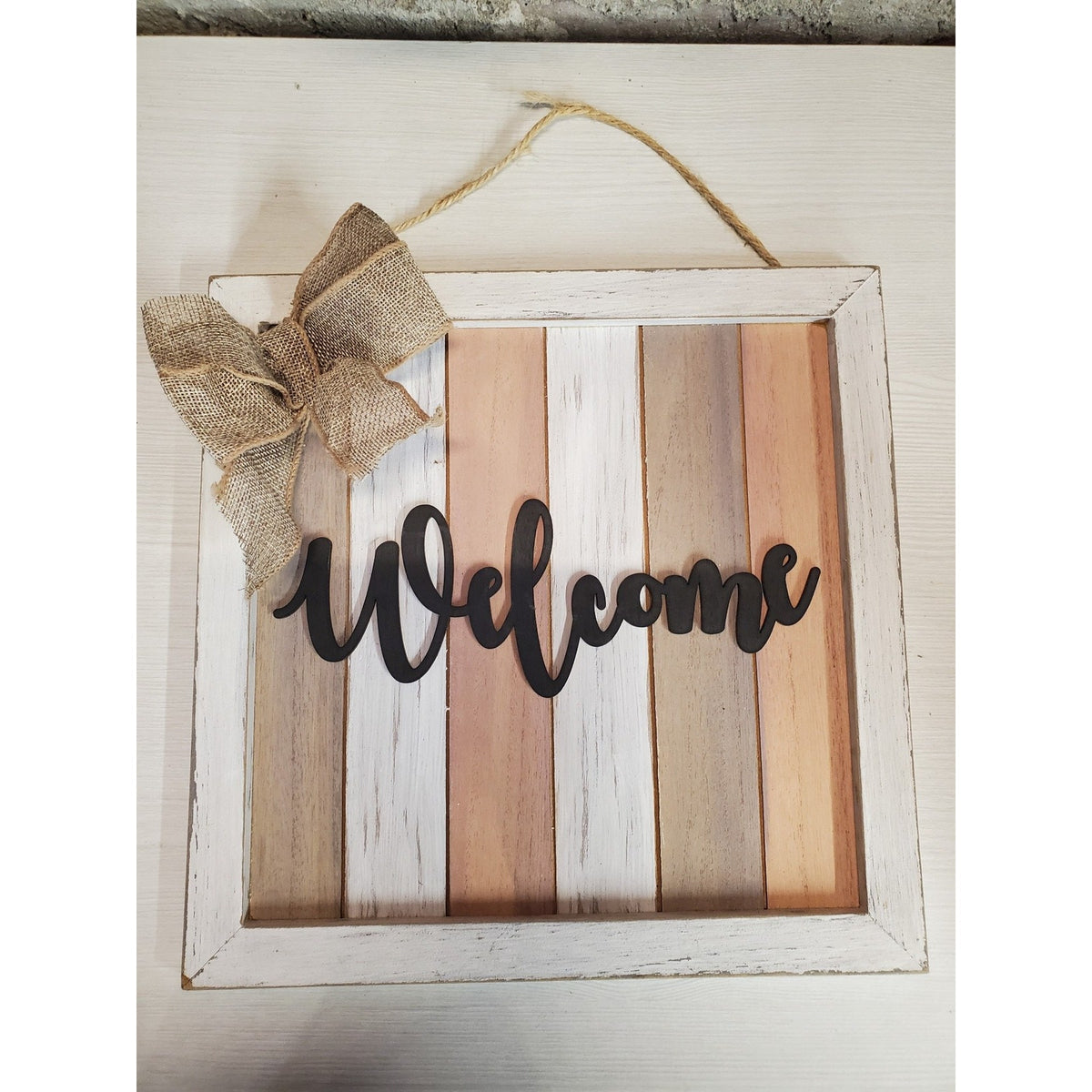 Welcome Sign Farmhouse Rustic Wood Entryway Home Decor Multicolor 12x12 Burlap