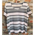 Croft & Barrow Womens Classic T-Shirt Size XXL Pink Gray Striped V-Neck Top