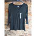 Old Navy Womens Henley Shirt Slim Fit Ribbed V Neck Long Sleeve L Black