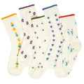 Womens 5 Pack White Crew Socks Floral Heart Pattern Scalloped Trim