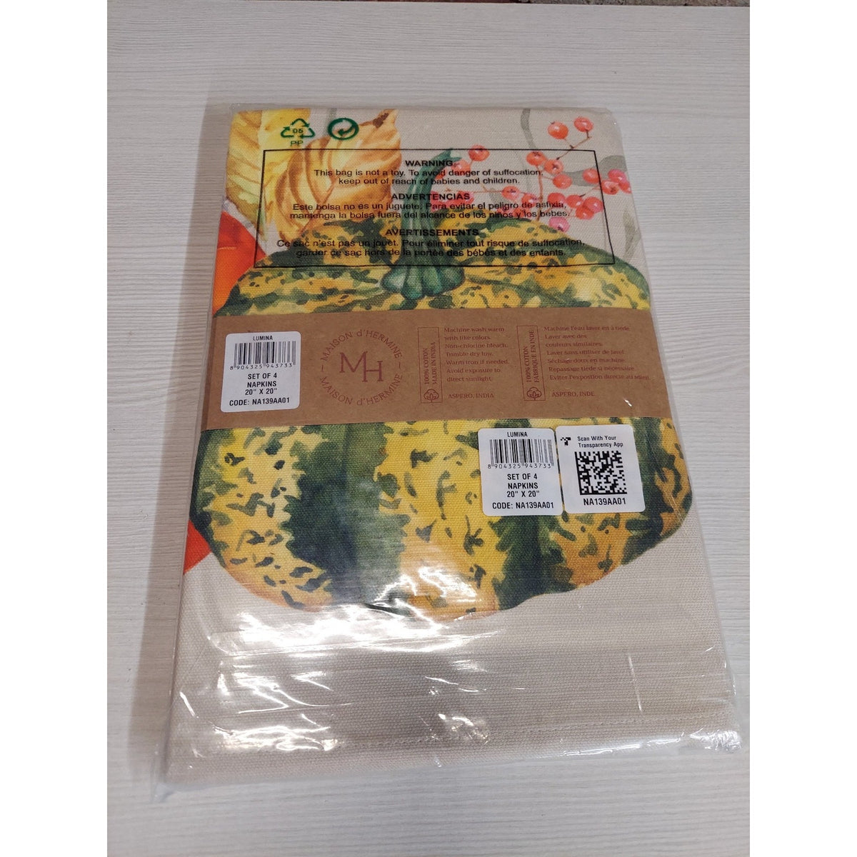 Maison d'Hermine Fall Autumn Pumpkin Gourd Napkins Set 4 Cotton Dinner Table