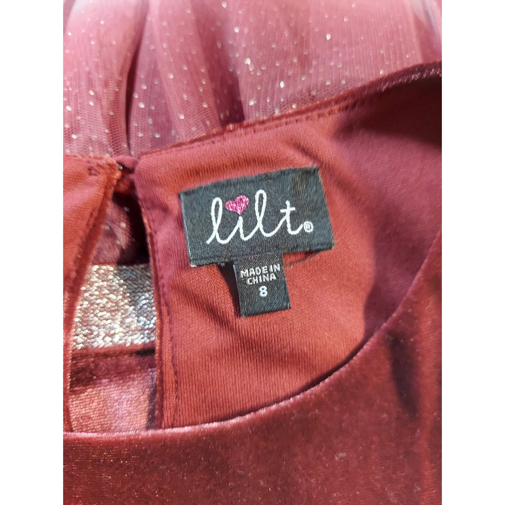 Lilt Girls Dress Size 8 Burgundy Ombre Silver Velvet Tulle Sparkle Party