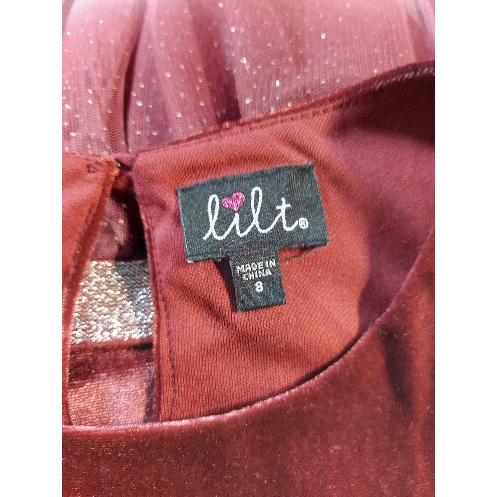 Lilt Girls Dress Size 8 Burgundy Ombre Silver Velvet Tulle Sparkle Party