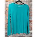 Eddie Bauer Womens Long Sleeve T Shirt XL Teal Cotton Crew Neck Solid Casual