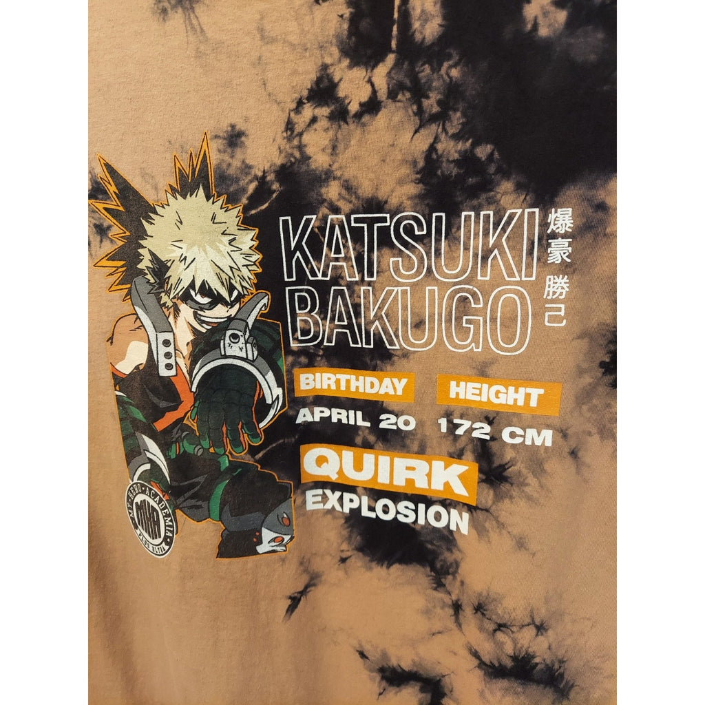 My Hero Academia Mens Katsuki Bakugo T Shirt L Tie Dye Quirk Explosion Brown