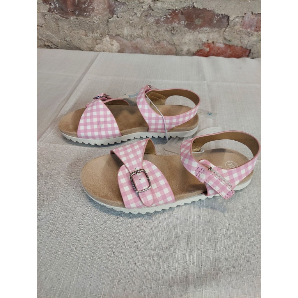 Cat & Jack Girls Footbed Sandals Size 12 Pink White Gingham NWT Shoes Checkered