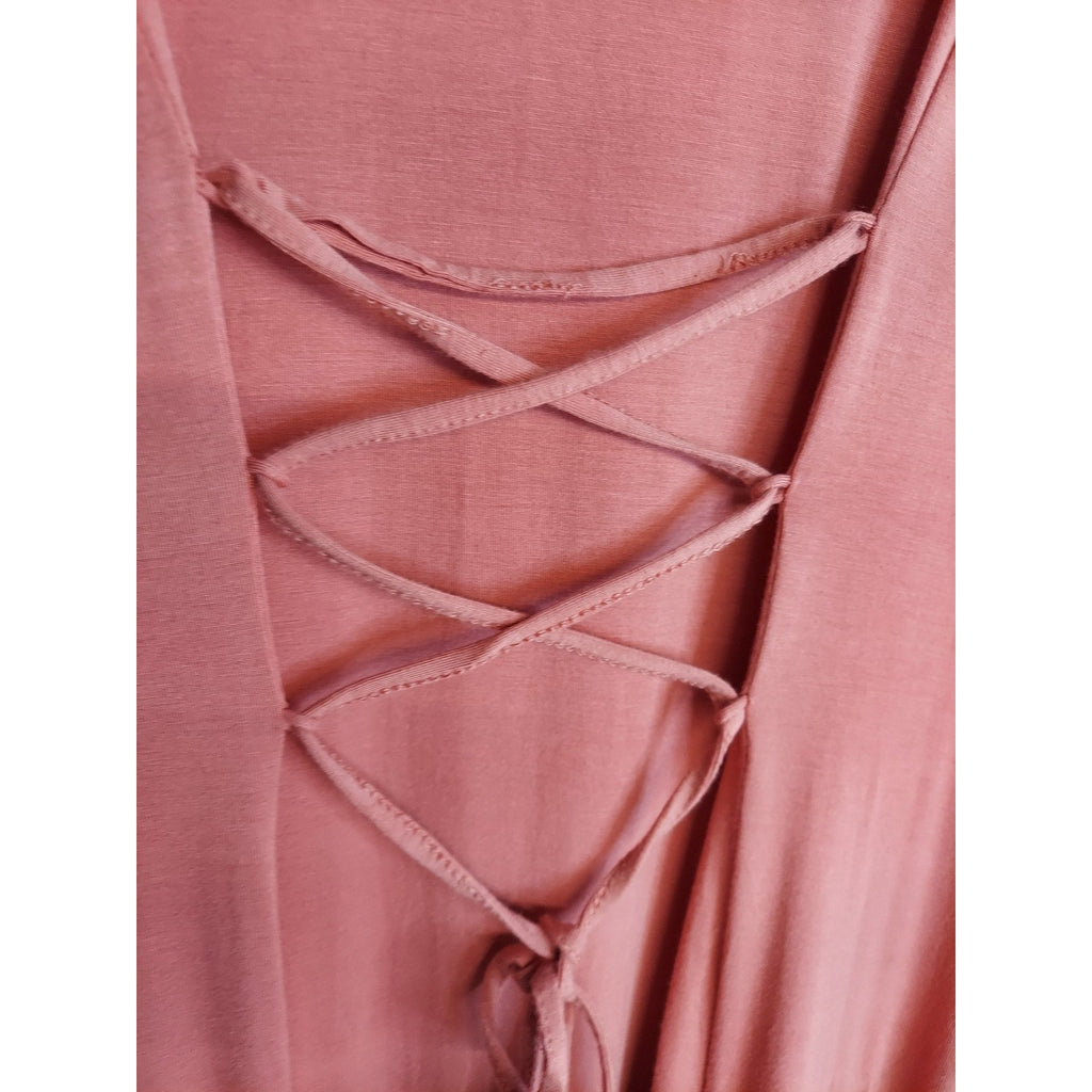 Forever 21+ Womens Plus Size Dress 2X Peach Short Sleeve Lace Up Back