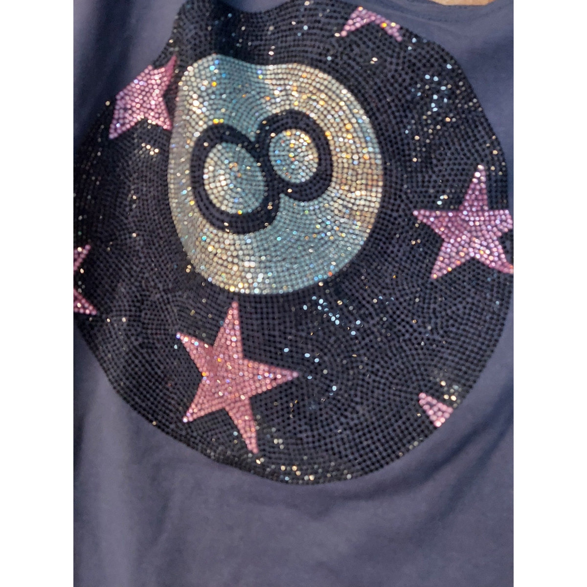Womens XL Navy Blue 8 Ball Rhinestone Graphic T Shirt Cotton Polyester Spandex