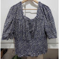 Universal Thread Womens Smocked Blouse Top Size XXL Blue Floral Square Neck