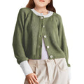 Girls Cardigan Sweater Button Down Long Sleeve Knit 13-14Y Army Green
