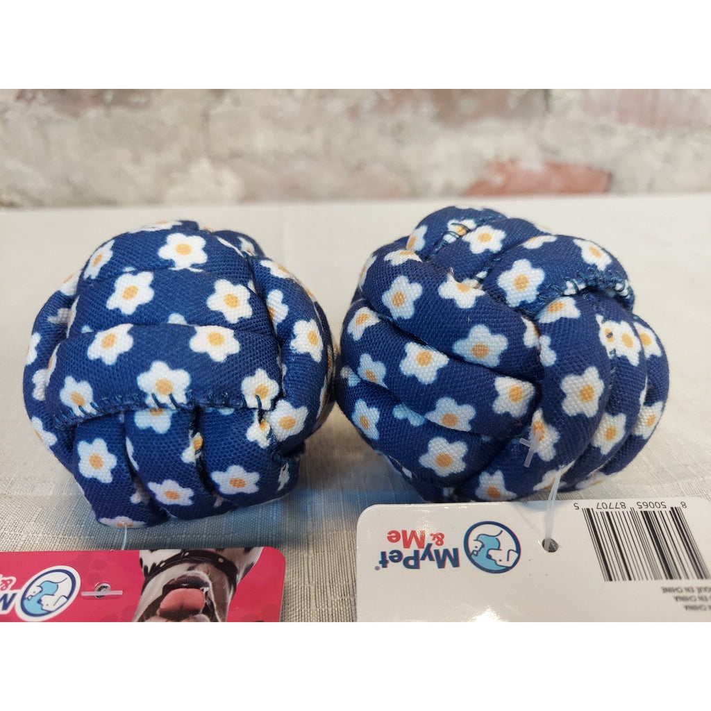 MyPet & Me Rope Chew Ball Dog Toy Blue Daisy Floral Pattern Lot 2