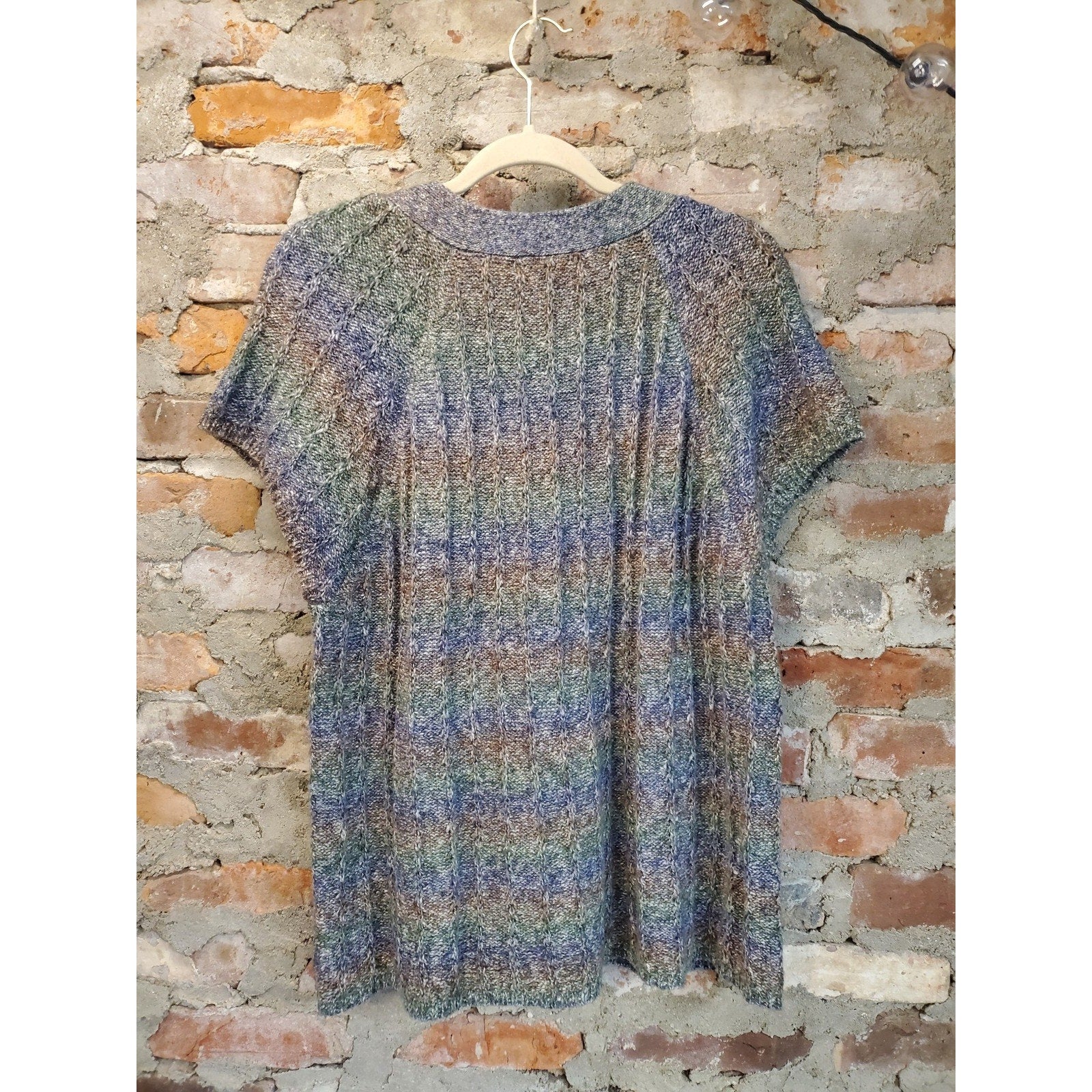 Dressbarn Womens Cardigan 14 16 Multicolor Knit Short Sleeve V Neck Button