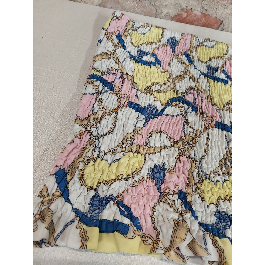 Fashion Nova Womens Tube Top Shirt 2X Shirred Smocked Chain Print Ruffle Hem