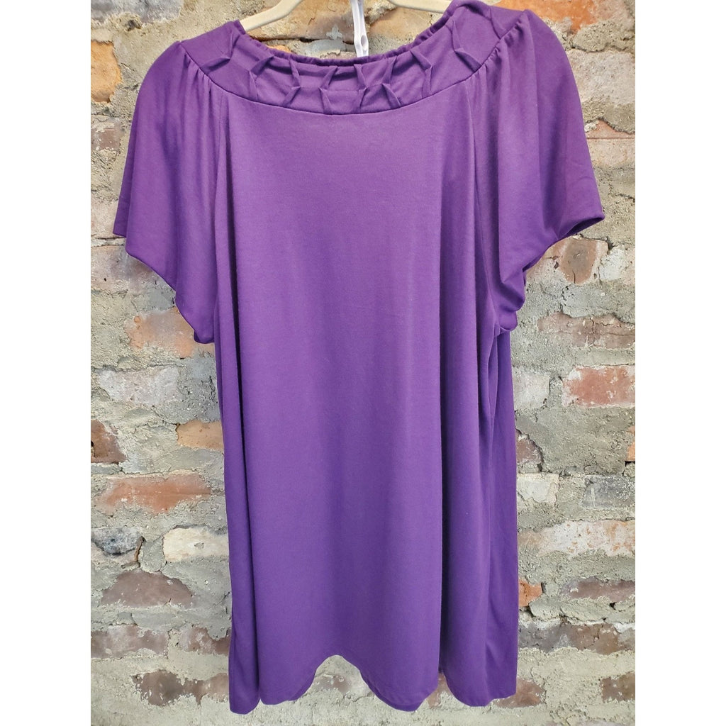 ana Womens Plus Blouse Top Size 1X Purple Short Sleeve Braided Neckline