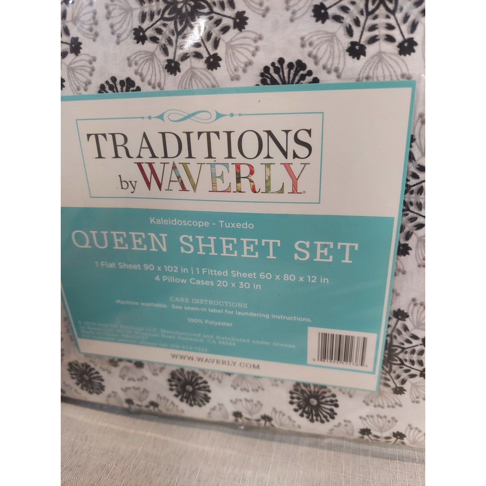 Traditions by Waverly Queen Sheet Set Luxury Microfiber Kaleidoscope Tuxedo
