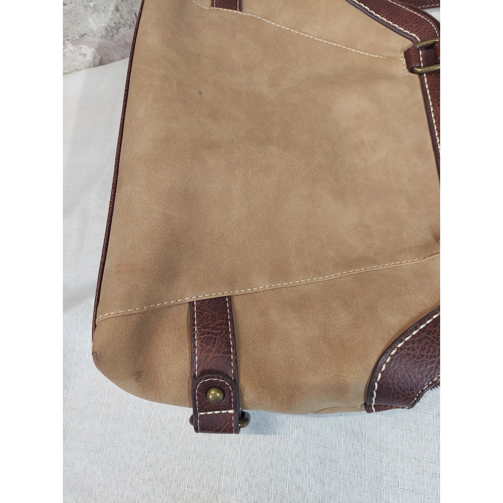 b.o.c. Womens Shoulder Bag Brown Faux Leather Trim Contrast Stitching Zip Top