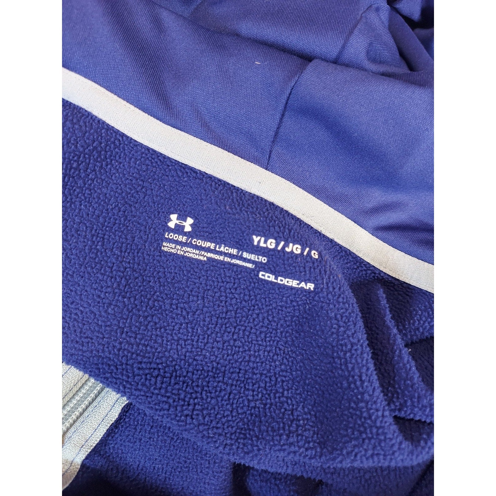 Under Armour Youth L Full Zip Hoodie YLG Blue COLDGEAR Loose Fit Fleece Lined