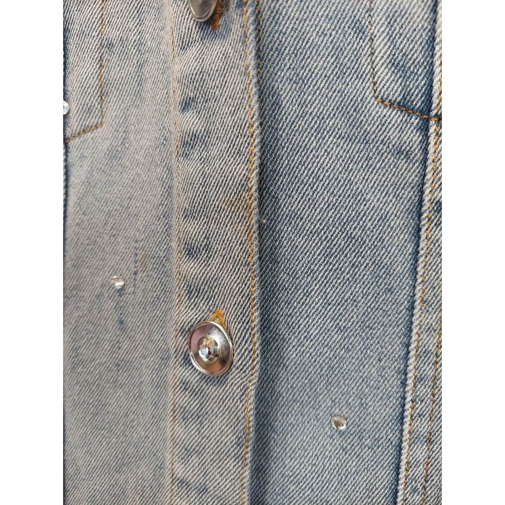 Quacker Factory Womens XL Denim Jean Jacket Light Blue Rhinestone Embellished