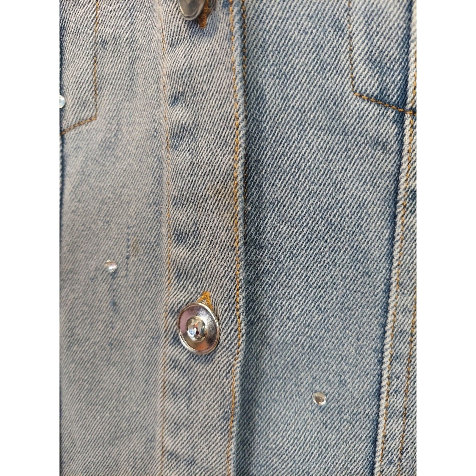 Quacker Factory Womens XL Denim Jean Jacket Light Blue Rhinestone Embellished
