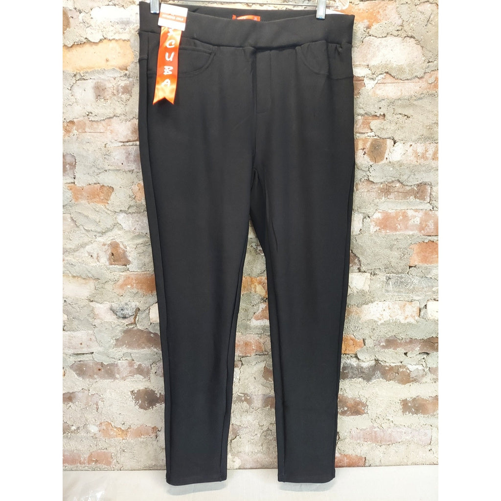 MAZE Womens Plus Size 1X Black Scuba Treggings Levanta Cola Stretch Skinny Pants