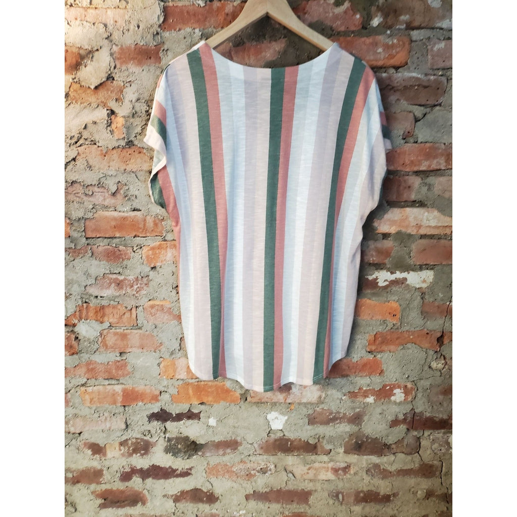 Torrid Womens Striped Top Blouse Size 1 1X Button Front Tie Front V-Neck