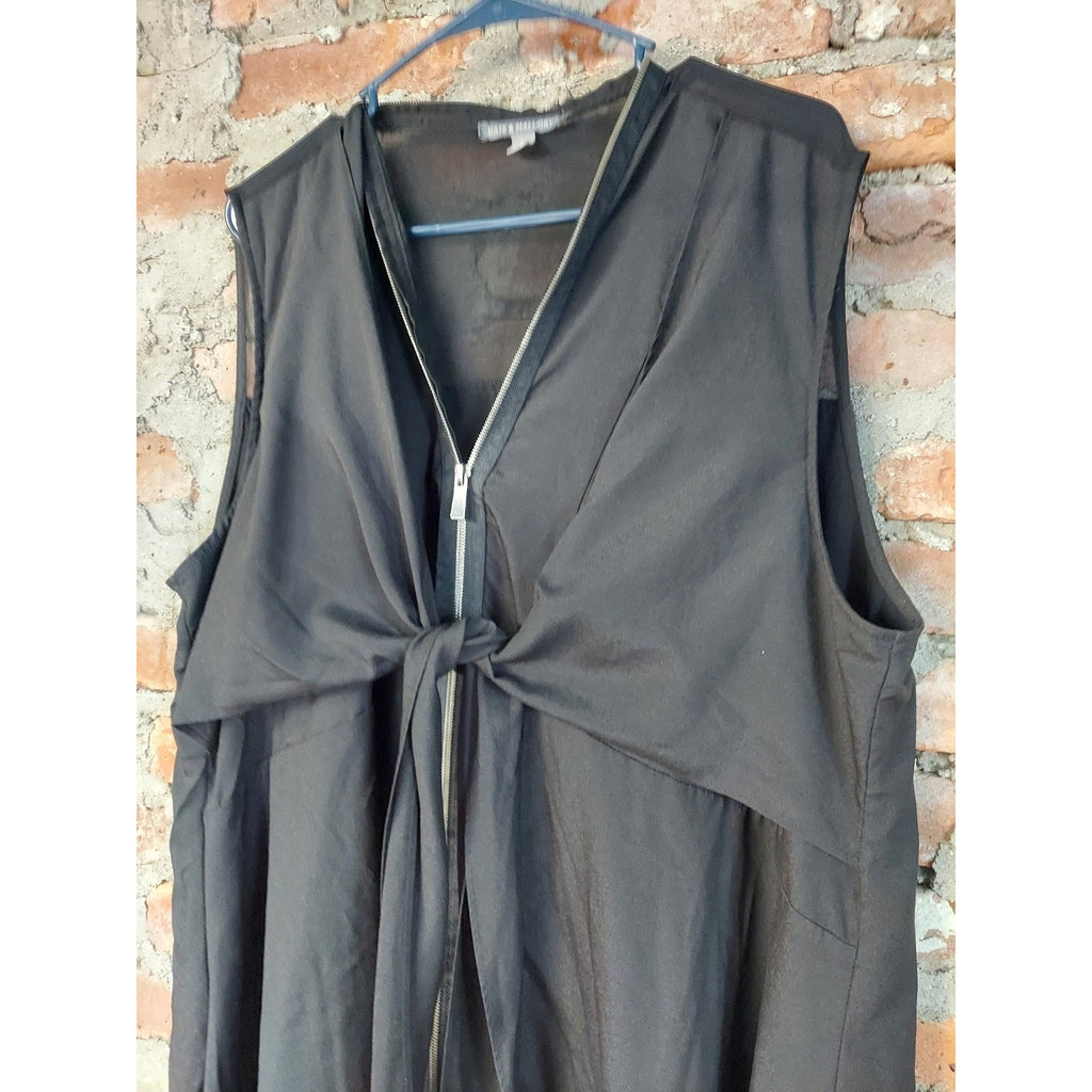 KATE & MALLORY Womens 2X Black Full Zip Sleeveless Tie Front Plus Size Tunic Top