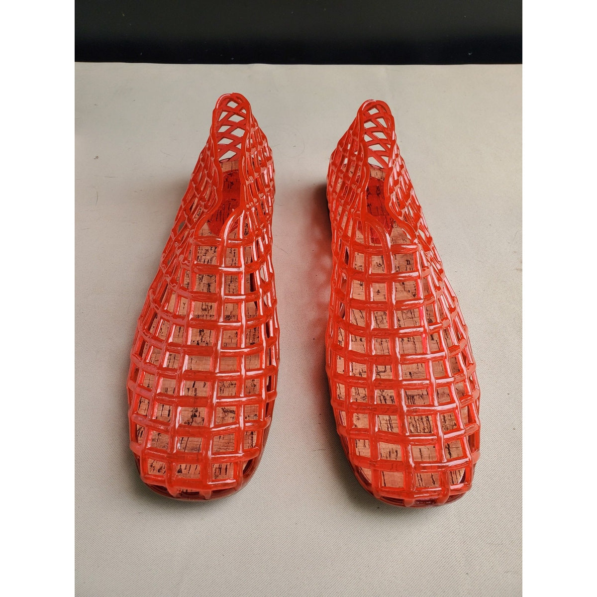 Womens Red Jelly Woven Caged Slip On Flats Shoes US 10 EU 41 Cork Insole