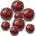 Qinyoung Red Mosaic Decorative Spheres Cracked Glass Set 8 Varying Sizes