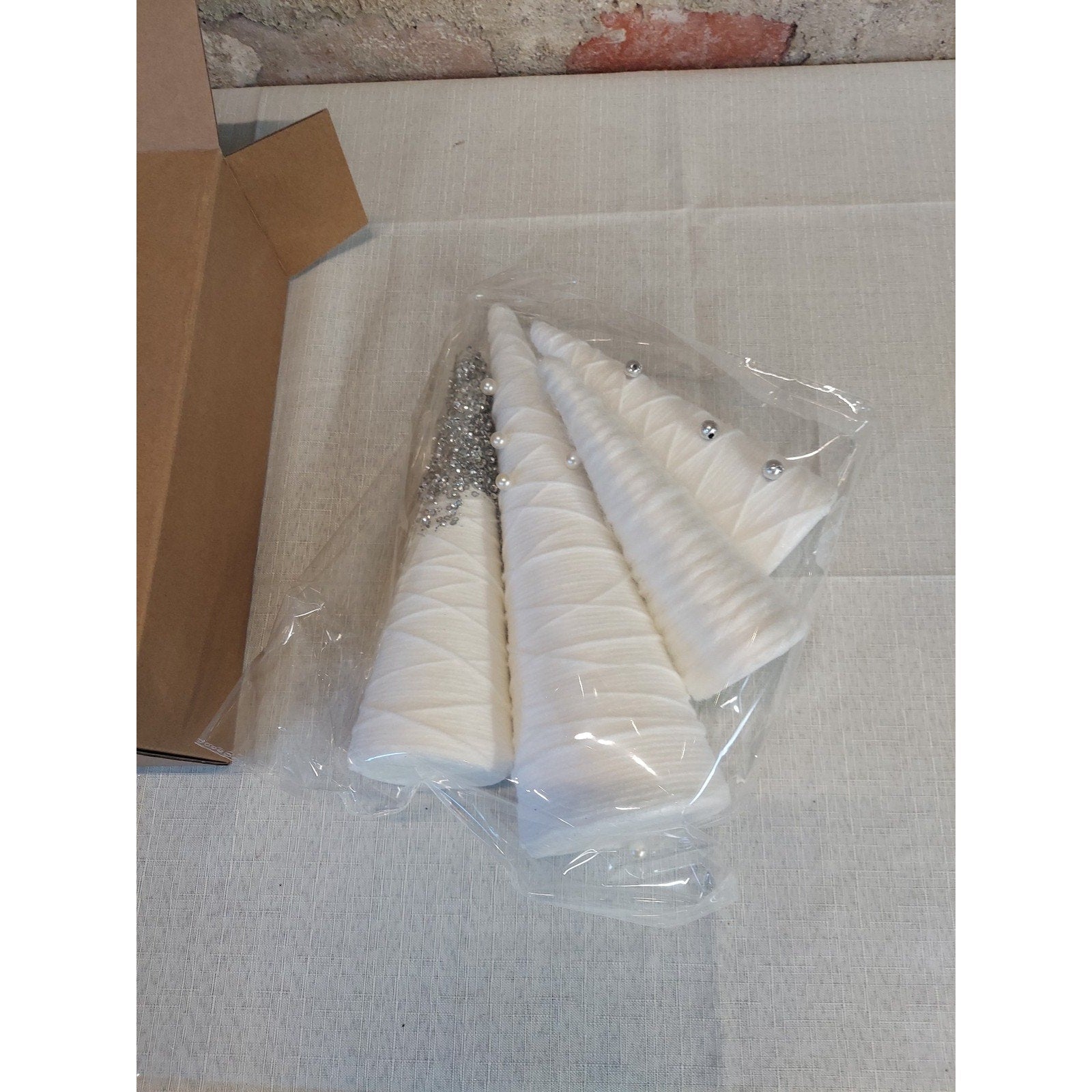 Set of 4 White Cone Christmas Trees Tabletop Modern Minimalist Holiday Decor