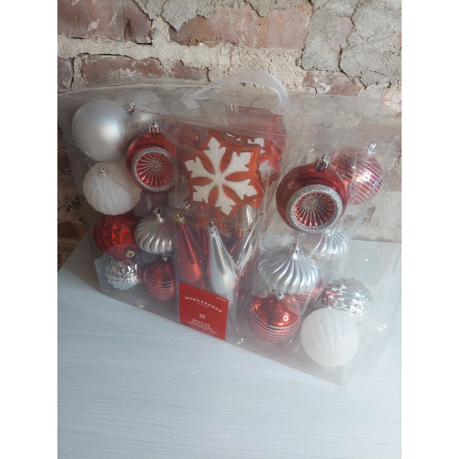 Wondershop Christmas Ornaments 50 Count Red Silver White Shatter Resistant Tree