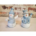 Snowman Figurines Set of 2 Christmas Winter Holiday Home Decor Blue Gray