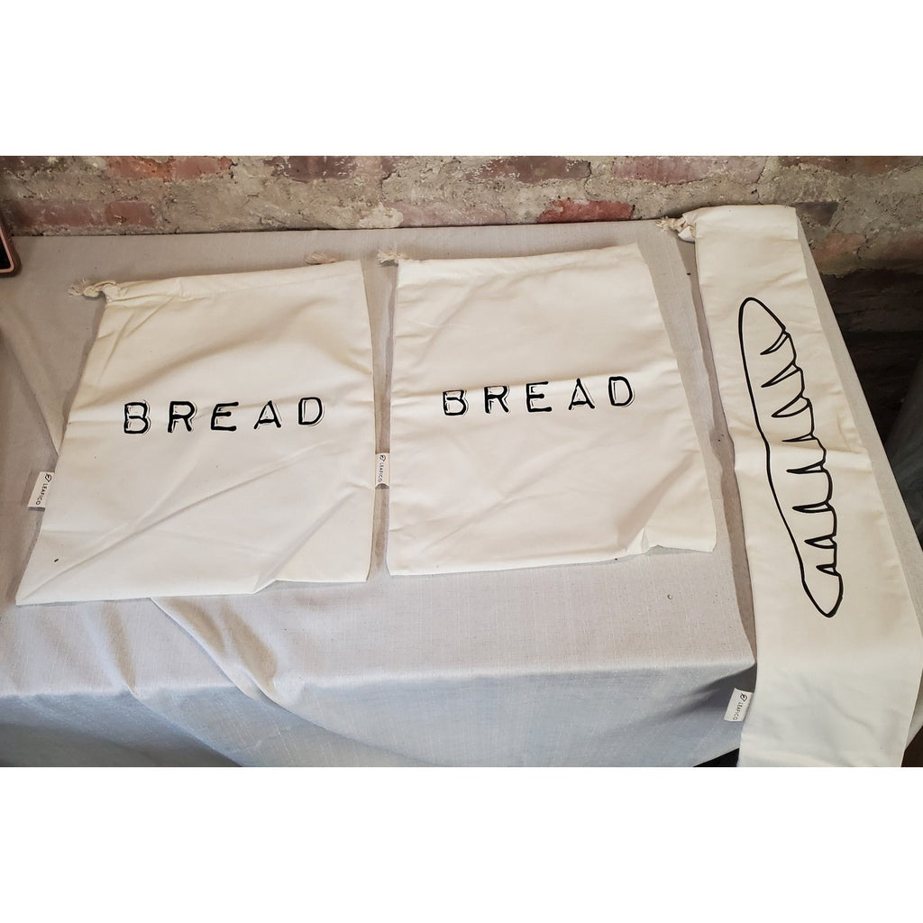 Reusable Organic Cotton Bread Bags Storage Drawstring Set 3 Loaf Baguette