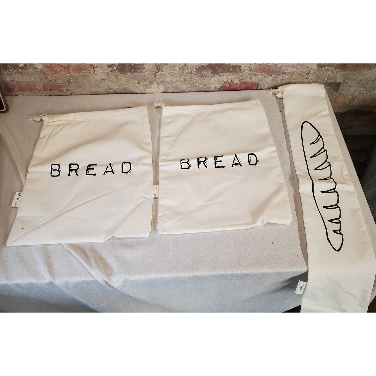 Reusable Organic Cotton Bread Bags Storage Drawstring Set 3 Loaf Baguette